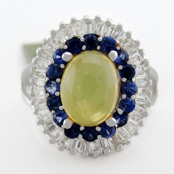 Genuine Opal, Tanzanite & White Sapphire .925 Silver Ring